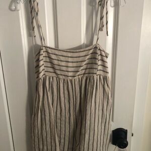 mahina Cream and Black Striped Linen Romper